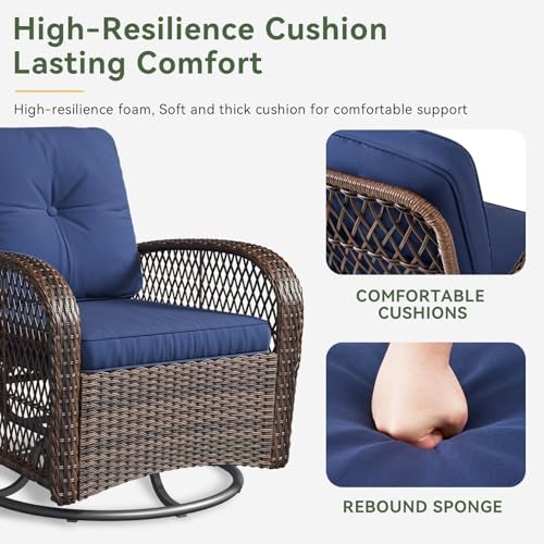 Aoxun 3 Pieces Patio Furniture Set, Patio Swivel Rocker Chairs Set of 2, Wicker Outdoor Bistro Set with Rocking Chair, Thickened Cushions and Table for Porch (Blue) - Image 4