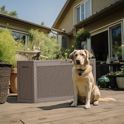 120 Gallon Outdoor Deck Box, Lockable Waterproof Outdoor Storage Boxes For Garden Tools,Indoor Cushions,Accessories Outside Storage Resin Weatherproof Container(Grey) - Image 6