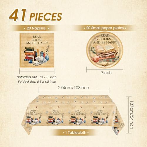 41Pcs Book Themed Party Decorations Vintage Book Club Theme Birthday Supplies Library Reading Theme Plates Napkins Tablecloth,for Library Party, Birthday, Engagement Party Decorations, Serves 20 - Image 2
