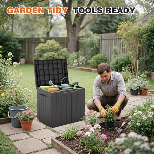32 Gallon Deck Box Outdoor Indoor Waterproof Storage Box for Patio Furniture, Pool Accessories, Garden Tools, and Cushion Storage, Gray - Image 3