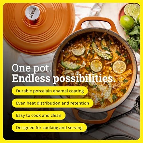 Lodge Essential Enamel Cast Iron Dutch Oven, 6 Quart, Apricot - Image 2