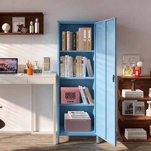 Metal Locker Storage Cabinets School Lockable Single File Storage Cabinet with Door and Removable Shelves Kids Locker for Gym Pantry Kitchen (Light Blue) - Image 6