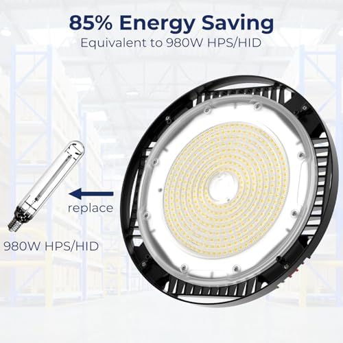 CINOTON 210W UFO LED High Bay Light, Aluminum LED Shop Lights with 31500LM, 5000K Commercial Bay Lighting for Warehouse Garage Workshop Factory, 6' Cable & Safety Rope, ETL Listed 2 Pack - Image 6