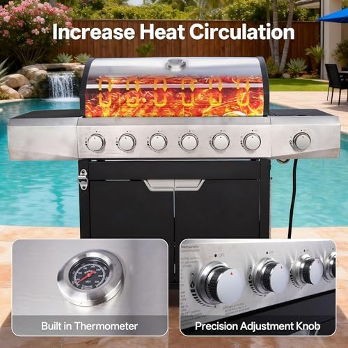 Endark 6-Burner Propane Gas Grill with Side Burner – 68,500 BTU Stainless Steel Outdoor BBQ, Cast Iron Coated Grates, Rolling Wheels & Cover for Patio, Backyard, Garden - Image 3