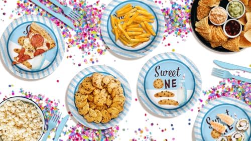 Sweet One Milk and Cookies First Birthday - 32 Piece Disposable Party Supplies - Decorations for Dessert 1st Birthday Round Party Plates - Large 9" Paper Plates In Bulk - Image 7
