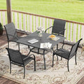 VICLLAX Patio Dining Set, 5 Pieces Outdoor Furniture Set- 37.8" Square Outdoor Table and 4 Stackable Patio Chairs, Grey Tabletop and Grey Fabric by HOME