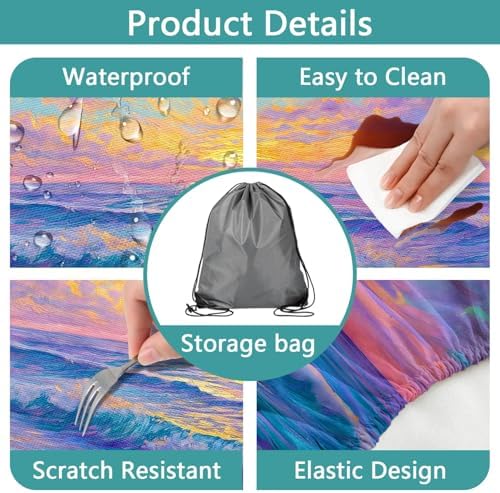Piano Keyboard Picnic Table Cover with Bench Covers, Camping Essentials, Beach Seaside Sunset Purple Waterproof Windproof, Fitted Tablecloth Cover with Elastic Edge for Outdoor Garden 3 PCS 30x96 Inch - Image 5