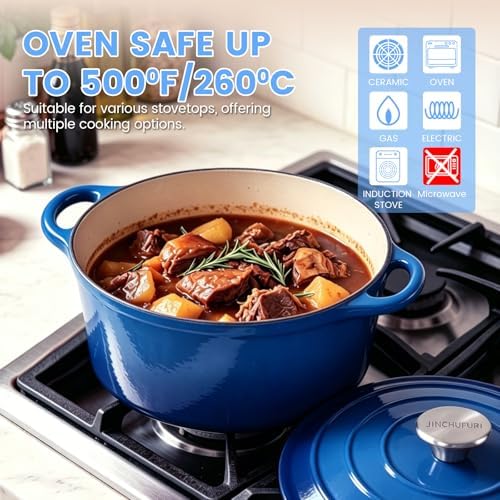 5 Qt Enameled Cast Iron Dutch Oven with Lid, Navy Blue - Image 5