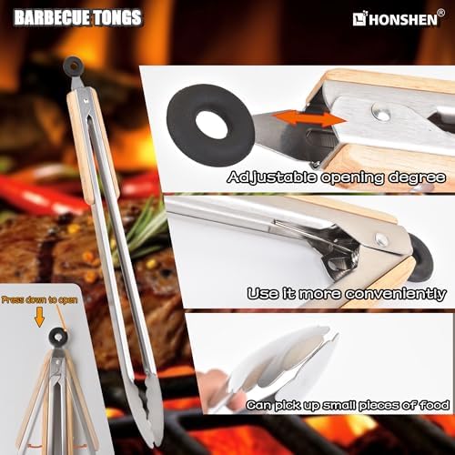 3 Piece Barbecue Tool Sets,Heavy Duty Stainless Steel and Wooden Handles BBQ Tool Sets,Grill Accessories,Grilling Spatula,Fork,Tongs for Outdoor Grill Cooking (Large BBQ Tools Set-3P) - Image 5
