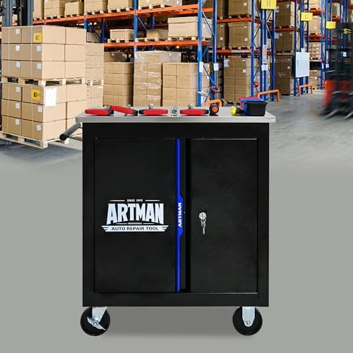 Double-Door Heavy-Duty Rolling Steel Tool Cart with Handle&Wheels, Metal Storage Organizer Cabinet, Tool Chest for Efficient Tool Storage in Garage, Warehouse, Workshop, Repair Shop, Blue - Image 2