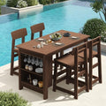 SERWALL 5-Piece Outdoor HDPE Counter-Height Bar Set with 4 Stools, Brown by SERWALL