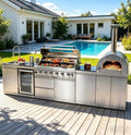 128" Outdoor Kitchen Island,Stainless Steel Propane BBQ Grill with Pizza Oven, Rotisserie, Refrigerator, Granite Countertop, Storage Cabinets & Drawers 120,000 BTU. by INOTEVERITORY