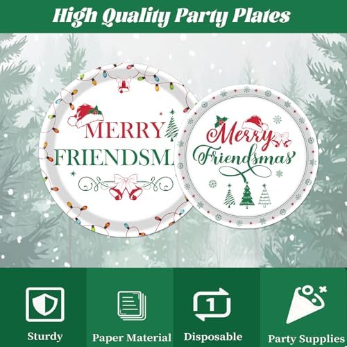 Friendsmas Christmas Party Decorations Tableware, 96PCS Merry Friendsmas Disposable Paper Plates and Napkins Decorations, Funny Christmas Forks for Xmas Holiday Birthday Supplies - Image 4