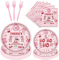 Theres Some Ho Ho Hos in This House Decorations Tableware, 96PCS Pink Friendsmas Christmas Party Paper Plates Napkins Decoration, Funny Christmas Theme Birthday Forks Decor Serve 24 by Aposwow