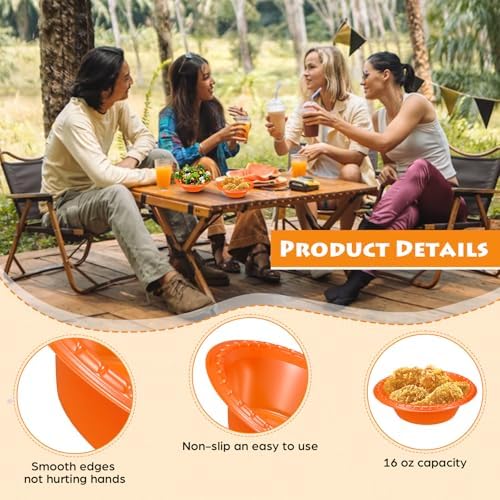 100 Pack 16oz Orange Disposable Plastic Bowls Dessert, Ice Cream, Salad, Soup Serving Cups for Party, Picnic, Food Snacks (Orange) - Image 3