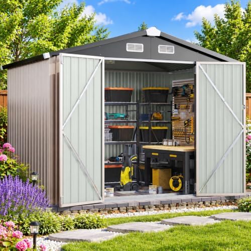Aoxun 8x6 FT Metal Outdoor Steel Shed w/Base Brown by Aoxun