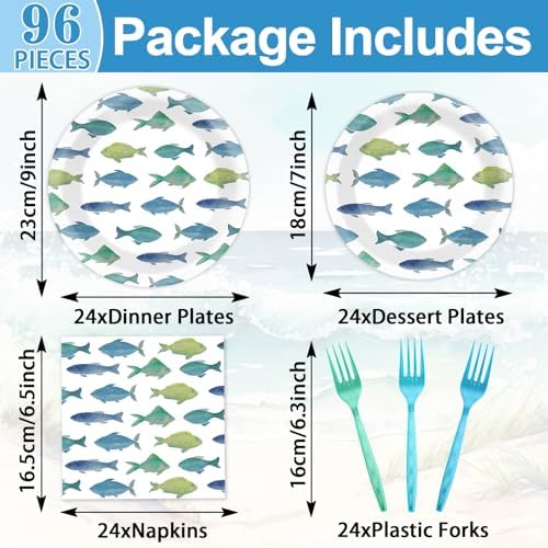 96Pcs Gone Fishing Party Paper Plates and Napkins Sea Ocean Fish Birthday Supplies Little Fisherman Tableware for 24 Guests for Summer Wedding Ofishally One Fishing Birthday Gatherings Decorations - Image 2