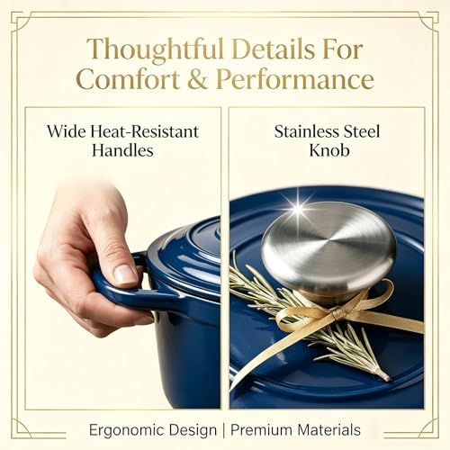 QuliMetal 5-Piece Navy Blue Enameled Cast Iron Cookware Set - Image 6