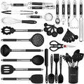 Kitchen Utensils Set-Silicone Cooking Utensils-32 pcs Non-Stick Silicone Cooking Kitchen Utensils Spatula Set with Holder-Best Kitchen Cookware with Stainless Steel Handle (Black) by BESTZMWK