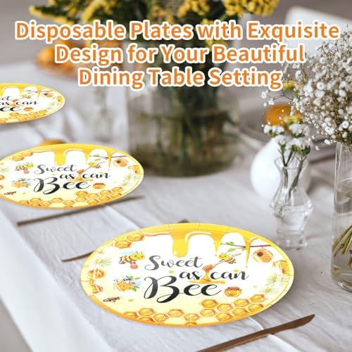 75PCS Bee Decorations for Party, Sweet as Can Bee Paper Plates and Napkins with Forks Disposable Dessert Tableware Parties Favors for Birthday Party Supplies Decorations - Image 6