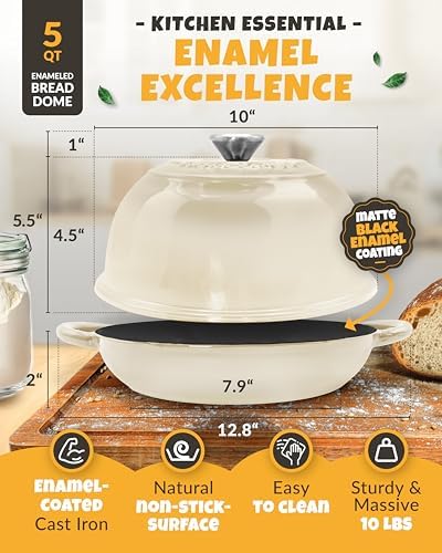 CRUSTLOVE 5 QT Enameled Dutch Oven for Bread Baking with Lid & Starter Kit - Image 3