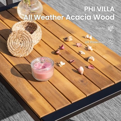 PHI VILLA 4 Piece Brown Wicker Patio Furniture Set with Beige(Round Hole) - Image 6