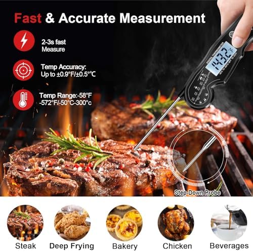 Meat Thermometer Digital - Fast Instant Read Food Thermometer for Cooking, Candy, Outside Grill, and Roast, Digital Food Thermometer with Backlight LCD & Calibration - Image 2
