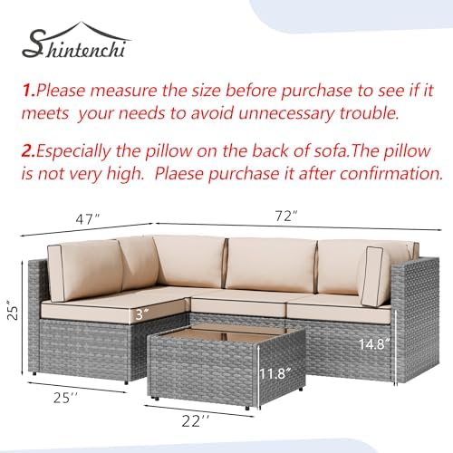 Shintenchi 5 Piece Outdoor Patio Furniture Set with Silver PE Rattan, Khaki - Image 6