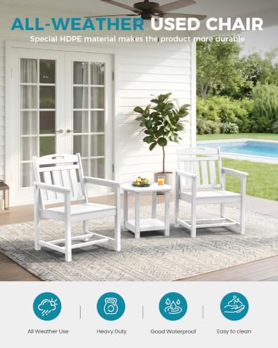 Ciokea HDPE Outdoor Patio Dining Chairs Set of 2, All-Weather, White - Image 3