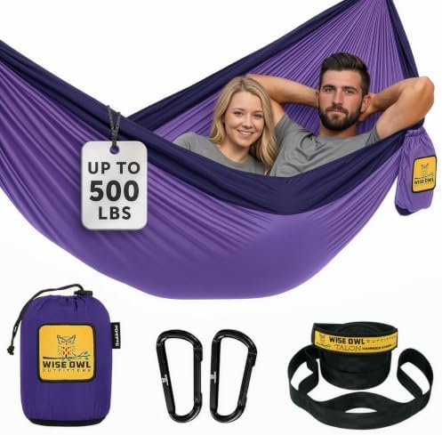 Wise Owl Outfitters Camping Hammock – up to 500lbs Portable Hammock with Tree Straps - Travel, Backpacking, Hiking, Outdoors Camping Gear - Single or Double by WiseOwlOutfitters