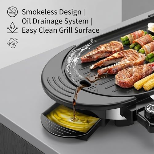 27" Hot Pot with Grill Electric BBQ Grill Combo, 2200W Indoor Korean BBQ Grill with Dual Temperature Control, Large Shabu Shabu Pot, Nonstick Tabletop Grill for 2-12 People, 110V - Image 6