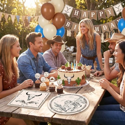 40Pcs Western Birthday Party Plates and Napkins Tableware Set, Cowboy Rodeo Themed Party Decorations for First Rodeo Cowboy Birthday Baby Shower Wild West Party - Image 7