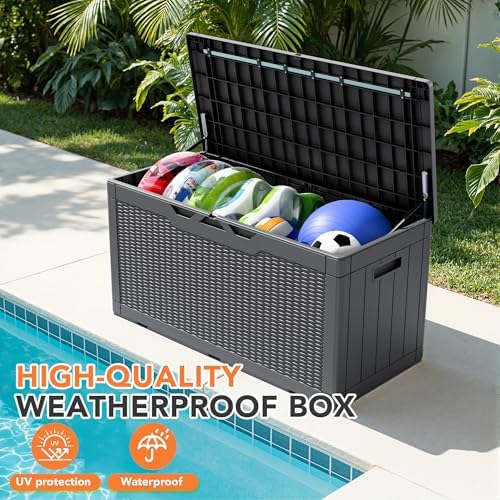 105 Gallon Deck Box Outdoor Indoor Waterproof Storage Box, Gray - Image 3