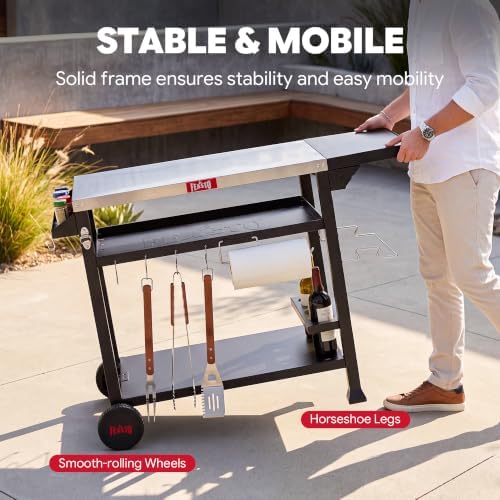 Feasto Grill Cart, 40x26 Inch Outdoor BBQ Cart with Foldable Side Shelf - Image 7