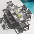 HDPE Outdoor Dining Set, Patio Table and 6 Chairs, 2" Umbrella Hole, Grey by Suunyn