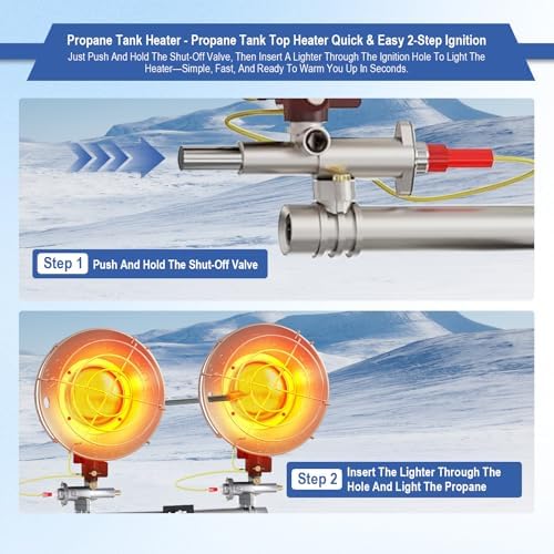 30000 BTU Propane Heater Outdoor, Propane Tank Heater Attachment Double Tank Top Radiant Gas Heater With Tip-Over Protection, 3 Heat Settings, Safety Shut-Off Valve for Patio,Camp,Fish,Garage. - Image 5