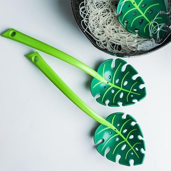 inches 2Pcs Jungle Green Jungle Spoon - Turtle Back Leaf Spoon,pasta spoon,kitchen gadgets 11.8in - Image 6