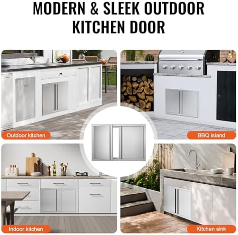 VEVOR Double Outdoor BBQ Kitchen Door, 28" W x 19" H Inch, Stainless Steel Flush Mount Vertical Door with Recessed Handles for Grilling Station - Image 6