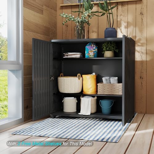 HOMSPARK Indoor/Outdoor Storage Cabinet with Doors and 2 Metal Shelves, 34”x15”x34” HDPE Plastic Storage Box for Patio, Garden, Enterway, Balcony, Multi-Purpose for Daily Tools, Black - Image 5