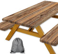 Farmhouse Picnic Table Cover with Bench Covers Camping Essentials Brown Wood Grain Waterproof Windproof Camping Tablecloth Fitted Tablecloth Cover with Elastic Edge for Indoor Outdoor 3 PCS 30x96 Inch by Xguatan