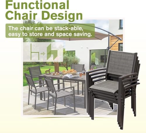 Homall 7-Piece Patio Dining Set, Metal Outdoor Dining Set for 6, Light Grey - Image 5