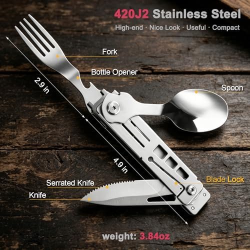 5-in-1 Camping Utensils Set with Pouch Folding Fork Spoon Knife - Image 2