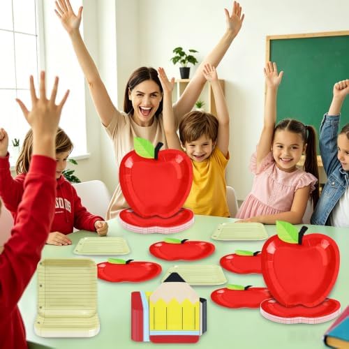 180Pcs Back to School Red Apple Paper Plates and Napkin Set,Serves 60 - Image 4