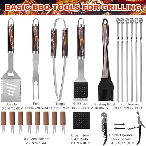 Grilljoy BBQ Accessories Grill Tools Set - 22PCS Stainless Steel Barbecue Grill Accessories for Outdoor Grill with Black Aluminum Case - Christmas Grilling Gifts for Men & Dad -Grill Tools Kit - Image 2