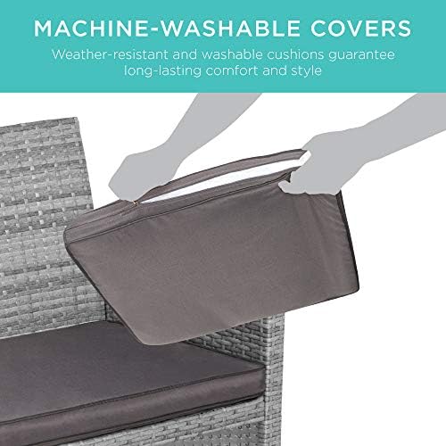 Best Choice Products 4-Piece Outdoor Wicker Patio Conversation Furniture Set for Backyard w/Coffee Table, Seat Cushions - Gray/Gray - Image 5