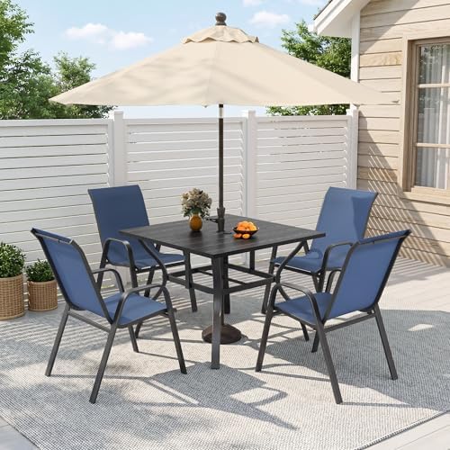 Outdoor Dining Set for 4, Metal Table and Stackable Chairs - Image 2