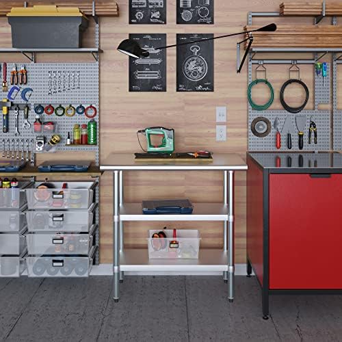 30" x 18" Stainless Steel Work Table with 2 Adjustable Undershelves NSF - Image 6