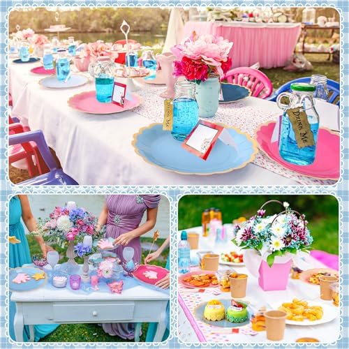 96 Pcs Pink Rose Navy Blue Paper Plates 9 Inch Gradient Scalloped Paper Plates Disposable Dinner Dessert for Dancing Queen Birthday Wedding Bridal Party Supplies, 6 Colors - Image 5