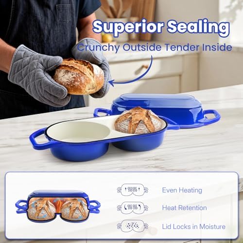 YONILL Mini Double Dutch Oven with Lid for Sourdough Bread Baking (Blue) - Image 4