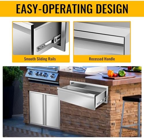 Outdoor Kitchen Drawers, 30Wx10Hx23D Inch Stainless Steel Single Access Drawer with Hidden Handle, Flush Mount BBQ Drawers for Outdoor Kitchen, Patio Grill Station - Image 5